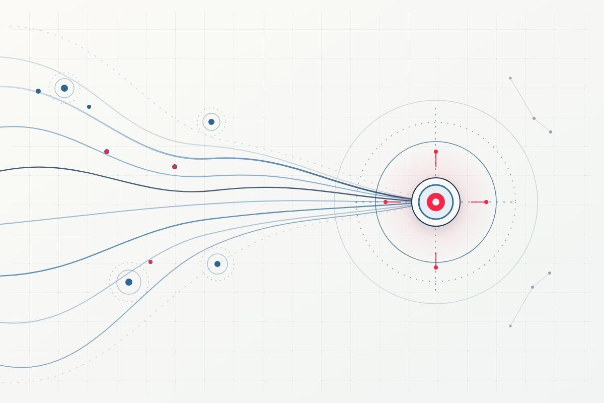 Bright ideal-customer clarity map showing many market signals converging into one sharply defined buyer