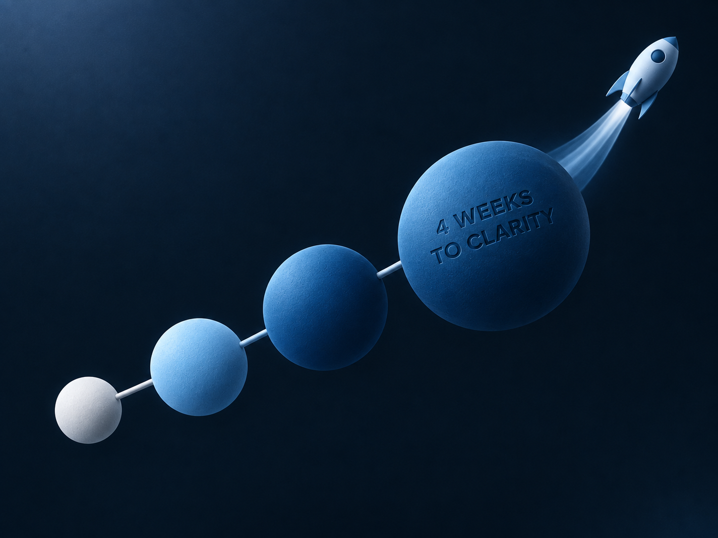 Ascending circles labeled 4 weeks to clarity with a rocket launching