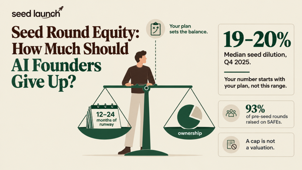 Most seed rounds cost founders 10% to 25% of the company. Learn how to work out your own number from milestones, runway, and a SAFE model.